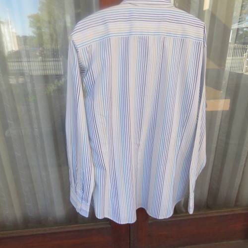 Smart Men`s white long sleeve shirt with blue, black, green ,yellow vertical stripes size XXL.As new