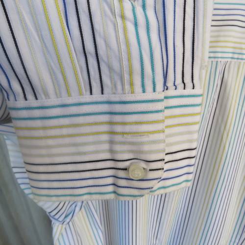 Smart Men`s white long sleeve shirt with blue, black, green ,yellow vertical stripes size XXL.As new