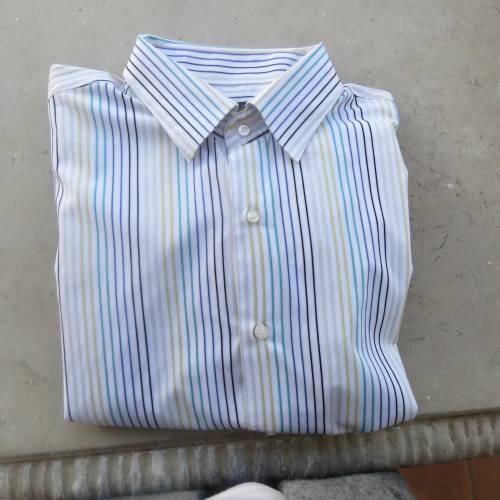 Smart Men`s white long sleeve shirt with blue, black, green ,yellow vertical stripes size XXL.As new