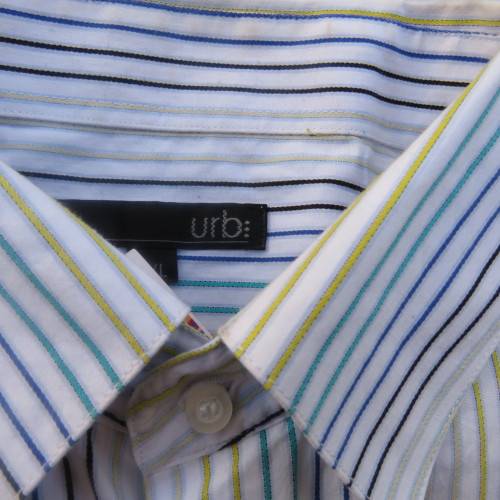 Smart Men`s white long sleeve shirt with blue, black, green ,yellow vertical stripes size XXL.As new