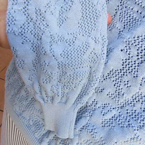 Stunning lace knit pattern button down cardigan in light blue. Size 36/12 by IB DIFFUSION.