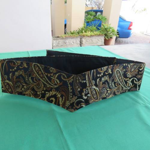 Amazing black with gold,beige and light brown paisley pattern with shine. From size 36/40. As new.