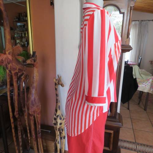 Sweet red and white vertical striped button down LEGIT top size 36/12.In poly and viscose.As new