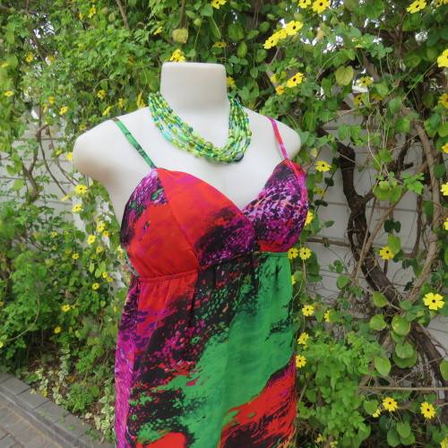 Colourful eye catching maxi strappy summer dress. Empire waist. Size 34/10. By Image. As new