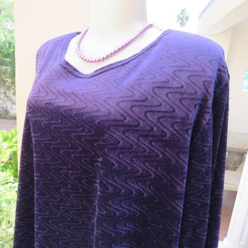 Dark purple loose hanging long sleeve polyester velvet top by DONNA CLAIRE size 48/24.