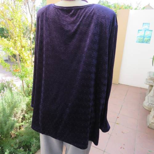 Dark purple loose hanging long sleeve polyester velvet top by DONNA CLAIRE size 48/24.