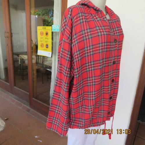 Tartan check long sleeve hooded jacket in red,blue,yellow and white. By ANLEO. Size 48 to 50
