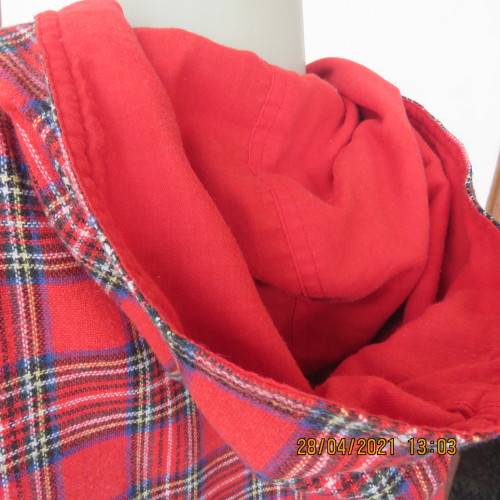 Tartan check long sleeve hooded jacket in red,blue,yellow and white. By ANLEO. Size 48 to 50
