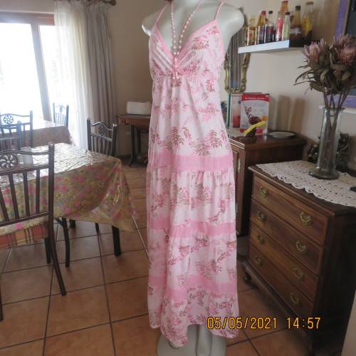 Summer pink floral maxi tiered dress with empire waist. Cross over bust. By INSTINCT size 38/14