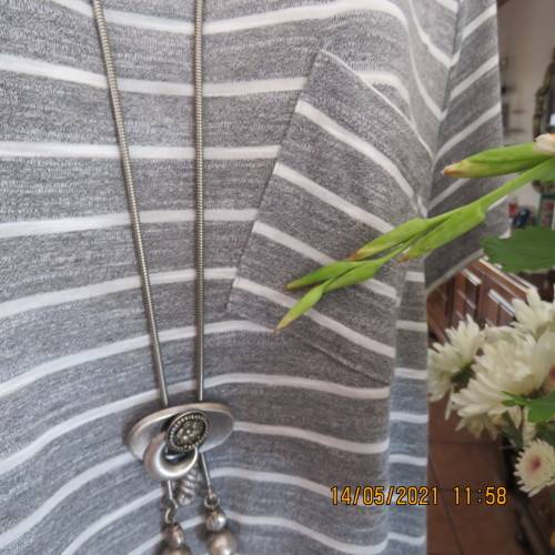 Soft easy to wear silvergrey and white stripes T shirt in viscose/poly blend.Size 44/20. As new