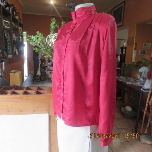 Scarlet red vintage long sleeve button down blouse with high folded collar by DARLING size 38/40