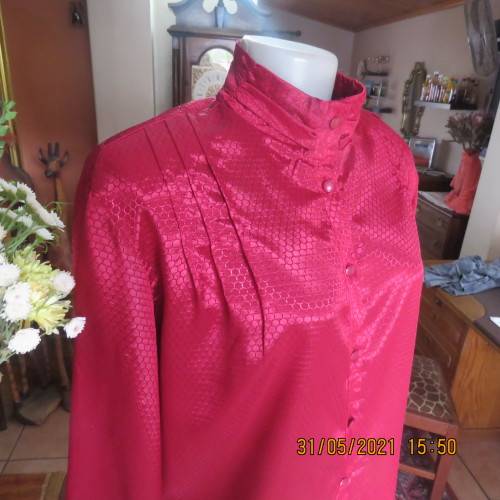 Scarlet red vintage long sleeve button down blouse with high folded collar by DARLING size 38/40