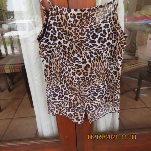 Animal print top by RT Denim, size 30, adjustable thin straps, fold over bust
