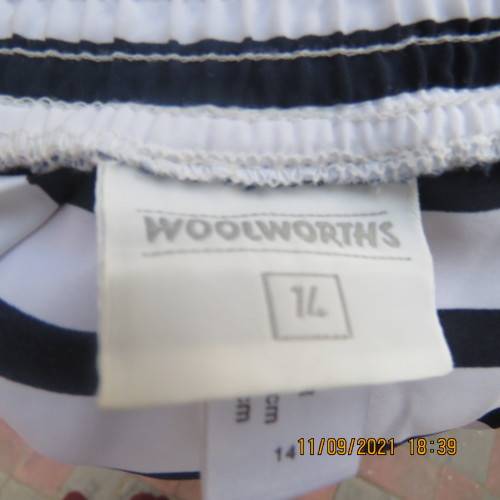 Make a statement in this white+navy horizontal striped skirt. By WOOLWORTHS in size 38/14. As new