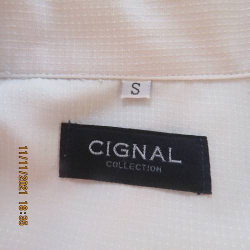 White polyester/viscose long sleeve men`s shirt size Small by CIGNAL.Shiny check surface.Good cond.
