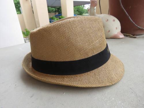 Men`s paper rattan fedora style hat size 58cm. Black band with SEDGWICK`S logo.New condition