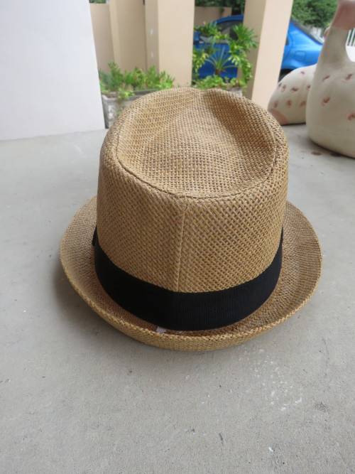 Men`s paper rattan fedora style hat size 58cm. Black band with SEDGWICK`S logo.New condition