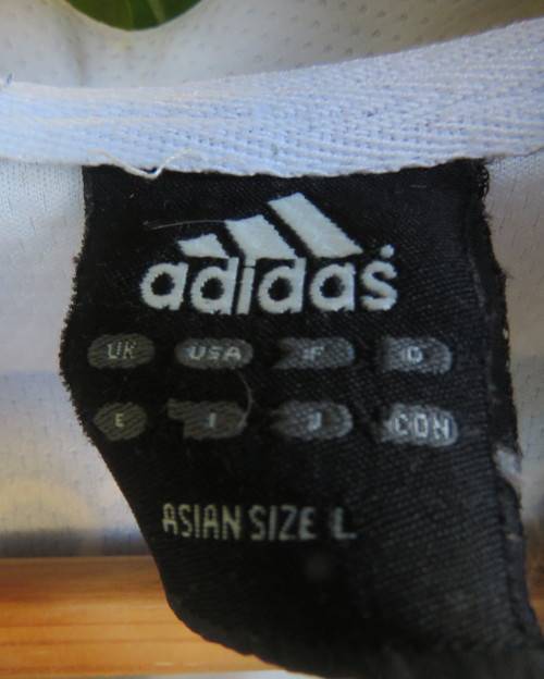 ADIDAS blue and white horizontal striped  WP rugby top size Large. Polyester. Fair condition.