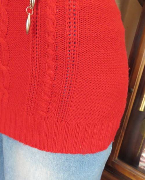 Red Acrylic Knit Top with Open Poloneck, Cable Stitch, DESTINY, Size 28/4 - 13/14 Yr