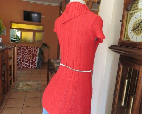 Red Acrylic Knit Top with Open Poloneck, Cable Stitch, DESTINY, Size 28/4 - 13/14 Yr