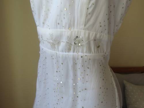 Pretty white strappy evening dress with glitter/embellishment.High/low seamline.Size 36 by GERANO