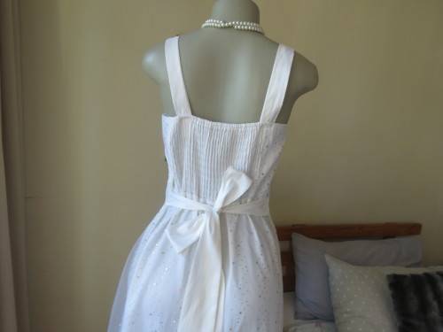 Pretty white strappy evening dress with glitter/embellishment.High/low seamline.Size 36 by GERANO