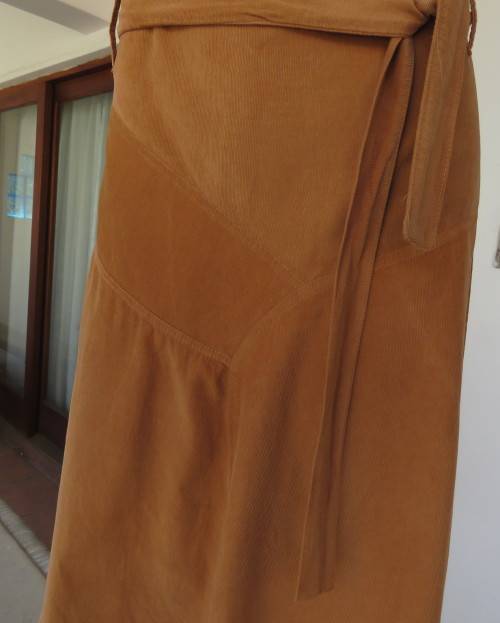 Corded calf length A Line skirt in granola with unique front panels.Size 38/14.Bandless.As new