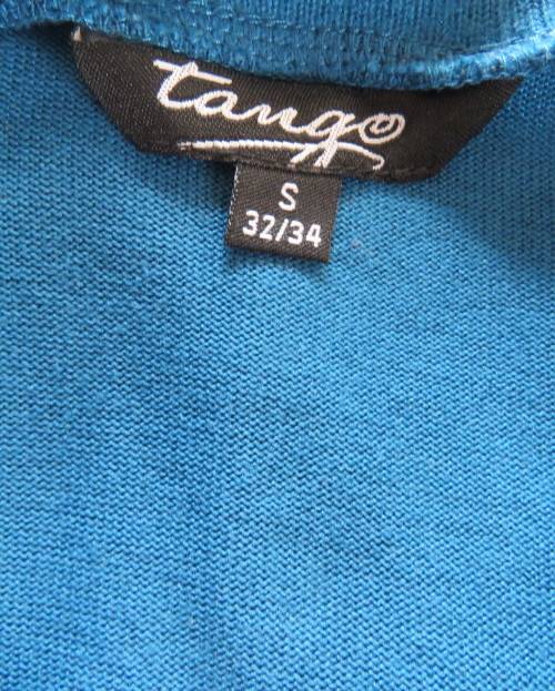 Teal colour V neck slip over short decorated sleeve top. Size 34