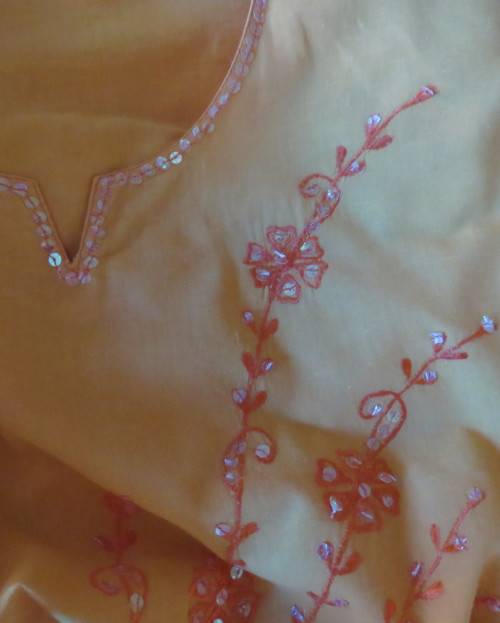 Richly embroidered 100% cotton slip over long sleeve orange top  from INDIA.Size 42 oversized.As new