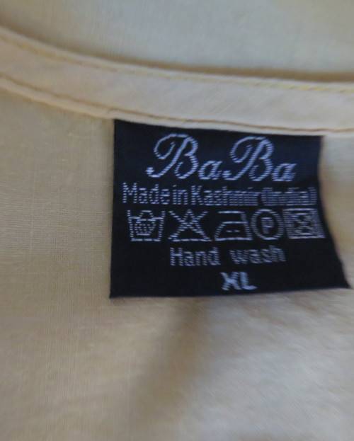 As new buttercup yellow richly embroidered top.Bracelet length sleeves.By BABA forn Kashmi.Size 40