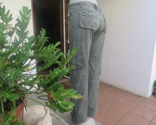 Vintage authentic 100% cotton. Wash out distressed look.Sage green.Pockets and stitching galore. 34.