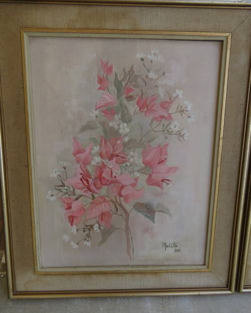 Set of 2 original paintings by Matetta 1983. Actual painting 28cm x 37cm. Pink flowers.Very good con