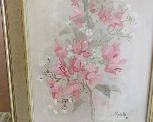 Set of 2 original paintings by Matetta 1983. Actual painting 28cm x 37cm. Pink flowers.Very good con