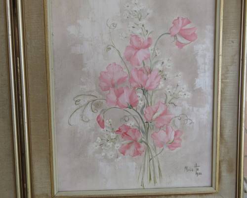 Set of 2 original paintings by Matetta 1983. Actual painting 28cm x 37cm. Pink flowers.Very good con