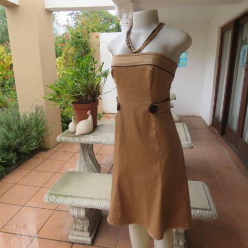 Ultra sexy golden brown polycotton stretch strapless dress with brown polkadots.By INWEAR size 34.