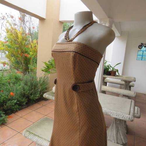 Ultra sexy golden brown polycotton stretch strapless dress with brown polkadots.By INWEAR size 34.