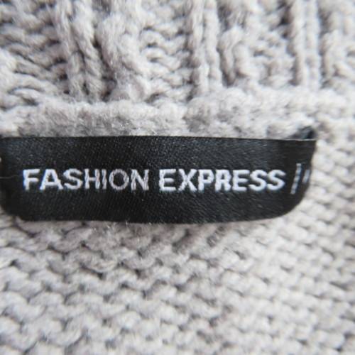 Soft pewter grey 100% acrylic knit long double breast cardigan with unique collar. Size 36 .Good con