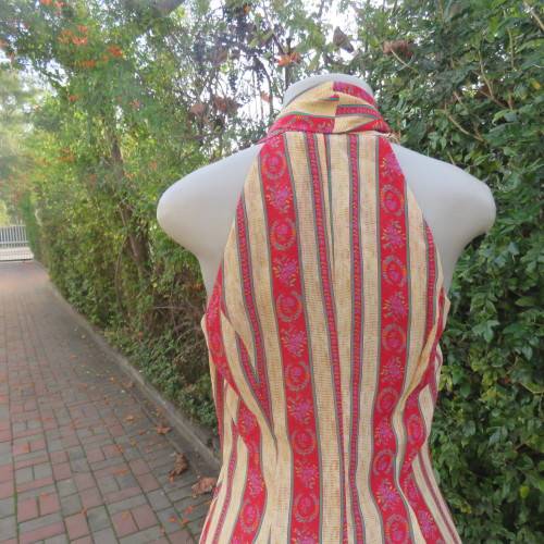 Gorgeous ankle length button down dress in cream/red patterned vertical stripes.Size 36 from Japan.