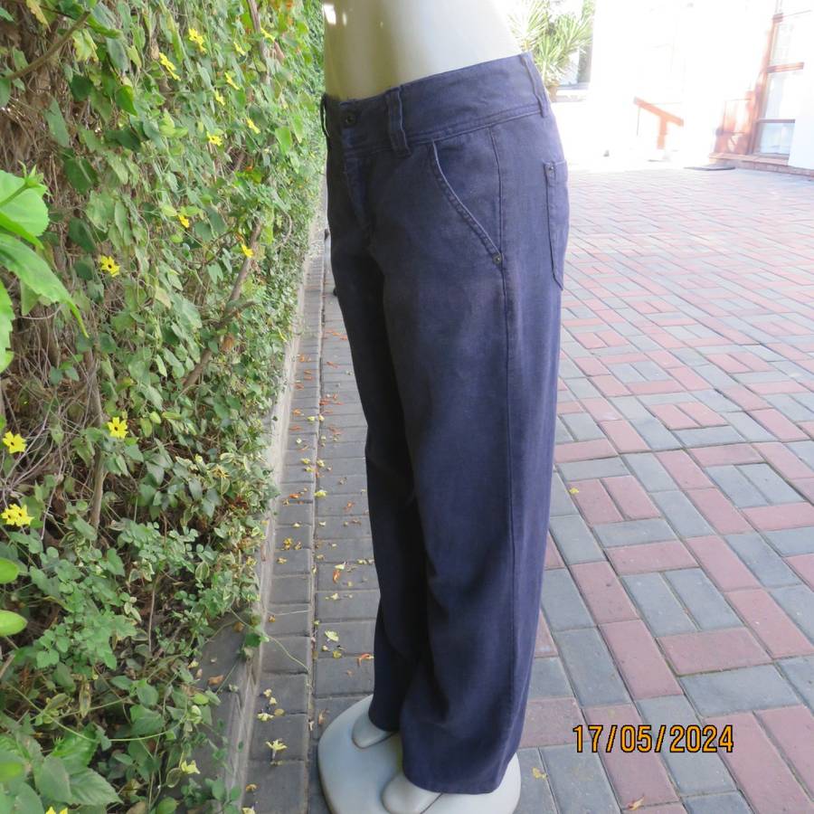 Must have straight legged wash-out linen/ramie navy pants size 36. Pockets b/f. Inner leg 82cm.