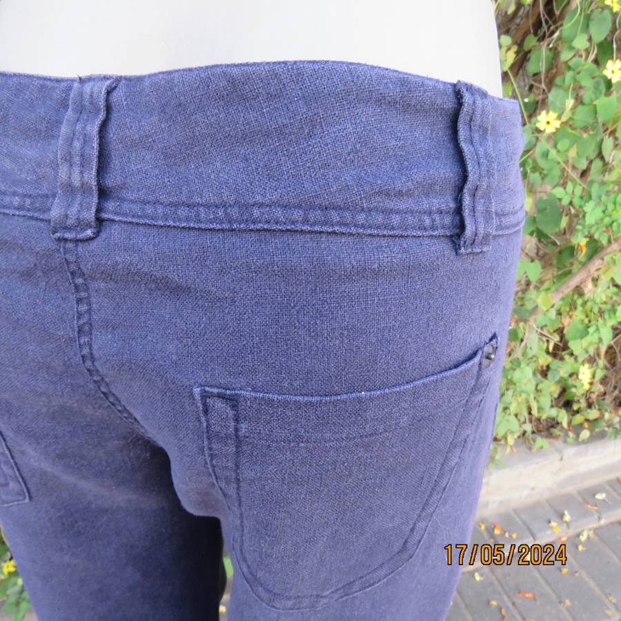 Must have straight legged wash-out linen/ramie navy pants size 36. Pockets b/f. Inner leg 82cm.