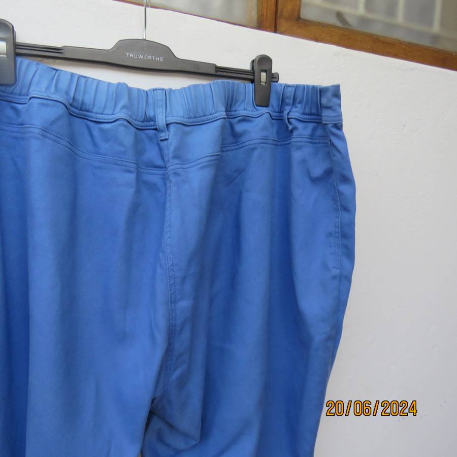 Cobalt blue DONNA CLAIRE size 50 polycotton stretch pants. Flat front/elasticated waist back.