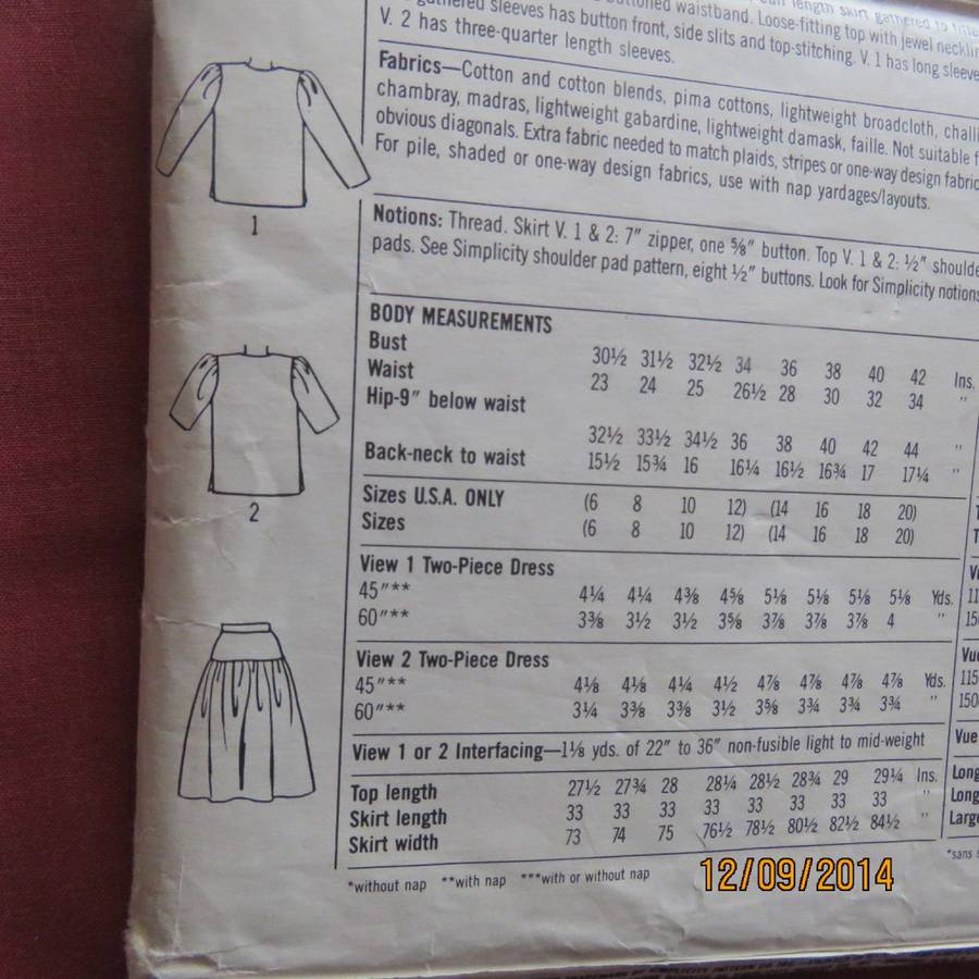 SIMPLICITY sewing pattern  9357 for yoked skirt and jacket sizes 38 to 44.