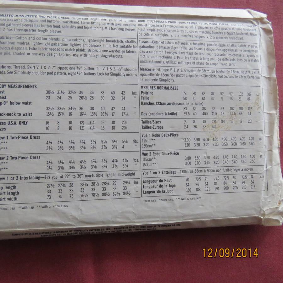 SIMPLICITY sewing pattern  9357 for yoked skirt and jacket sizes 38 to 44.