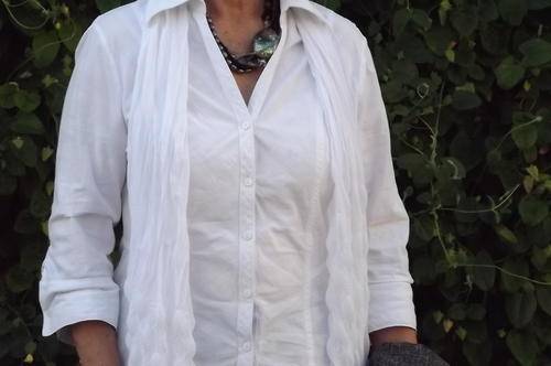 White Cotton Blouse with 3 quarter sleeves