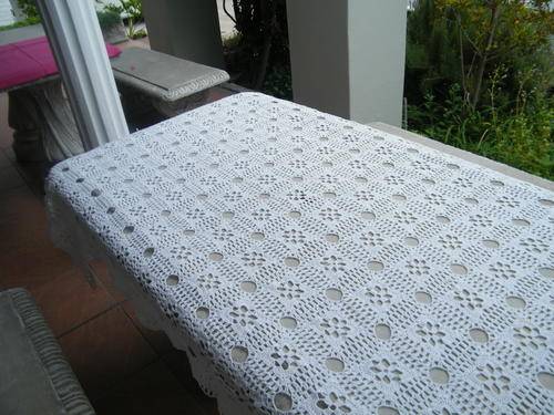 White Hand Crocheted Cotton Tablecloth in size 218 x 120cm
