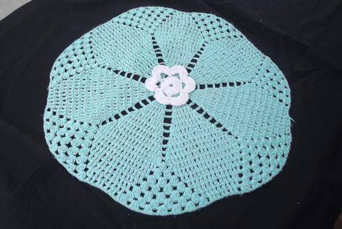 Crocheted Turquoise Doily with White Centre