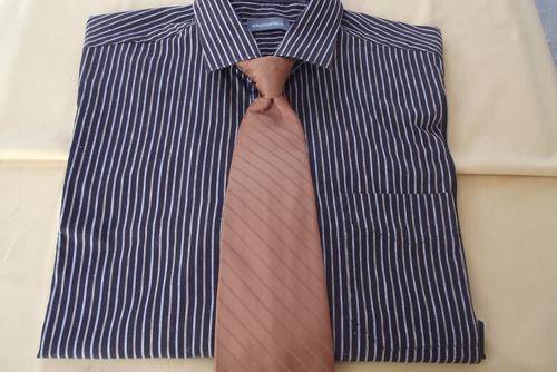Brown & Beige Brooksfield Long Sleeve Striped Men's Shirt with matching tie