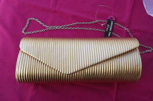 Gold Evening Clutch Bag with Chain Shoulder Strap