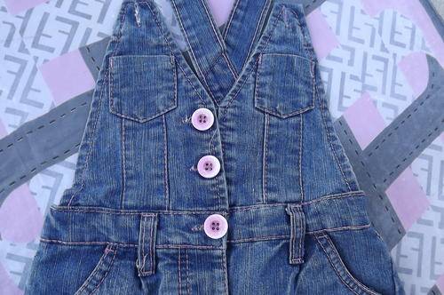 Short Denim Dungaree with pink buttons for baby girl 18 to 24 months