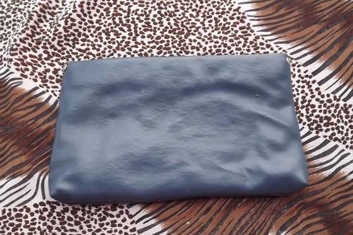 Handy Navy Clutch Bag closing with zip. In good condition - red inner- 17x29cm